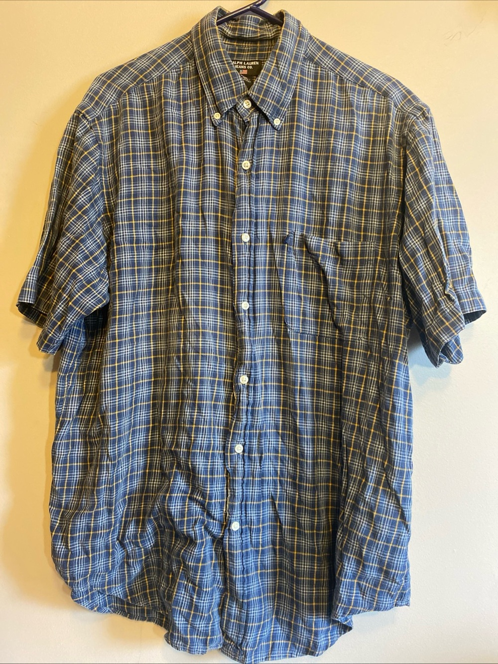 Ralph Lauren Jeans Co. Men’s Size Large Casual Button Up‎ Short Blue Plaid S/S